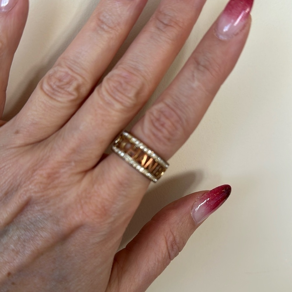 C H A N E L Style Gold Ring with Faux Stones